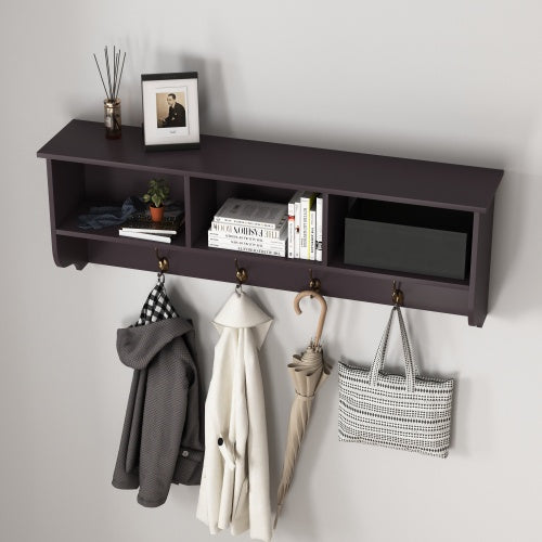 Espresso Entryway Wall Mounted Coat Rack With 4 Dual Hooks