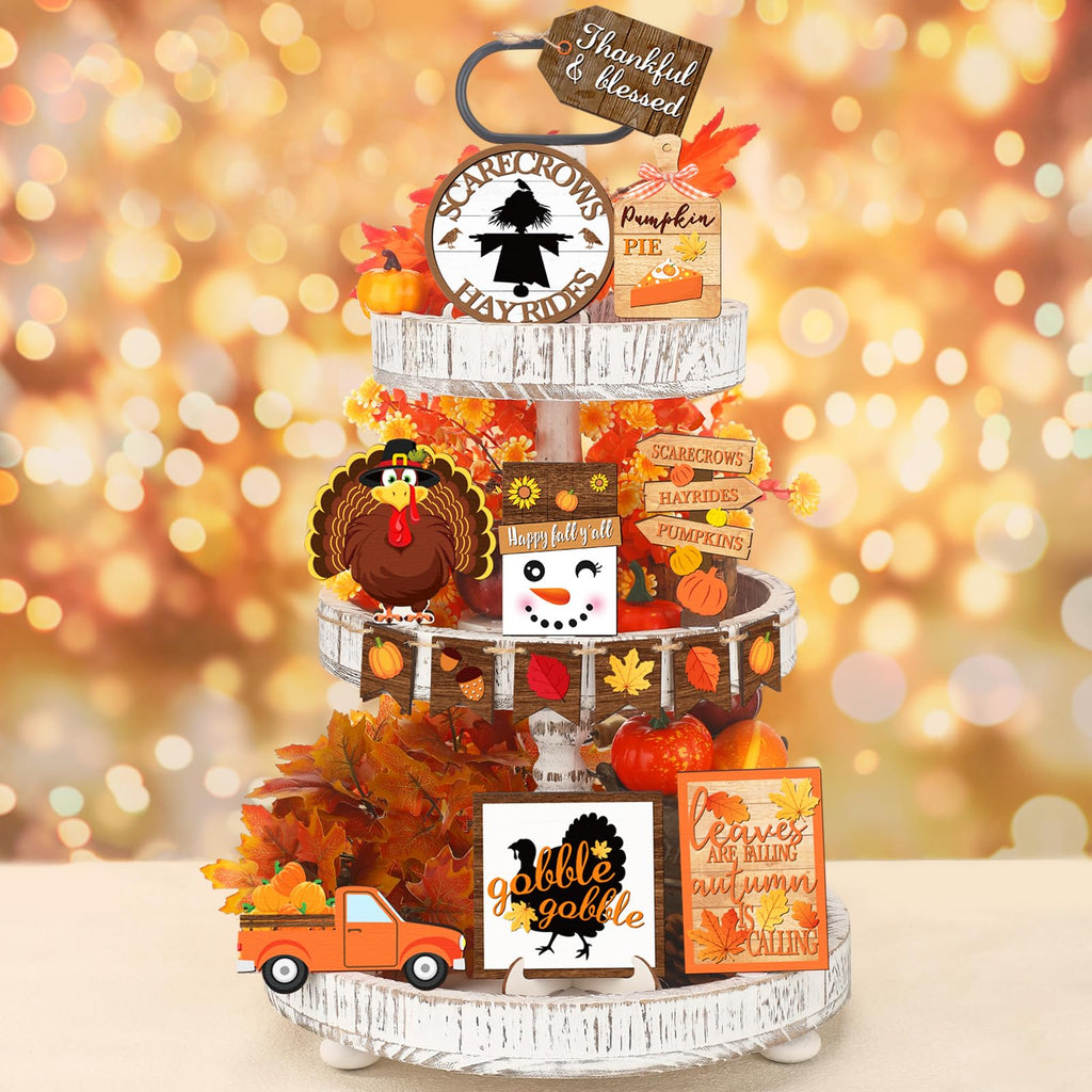 14 Pcs Fall Tiered Tray Decor Set