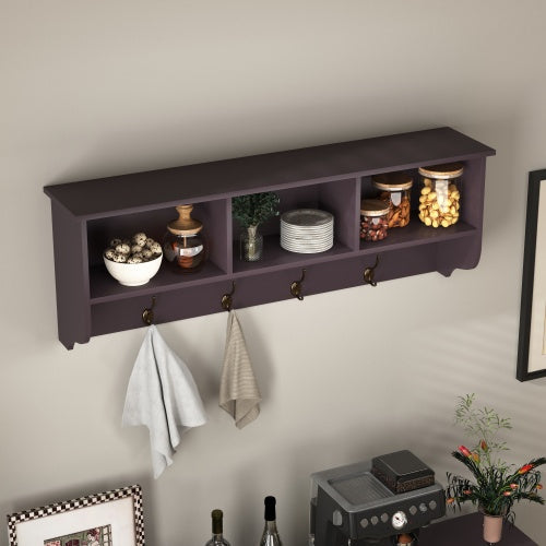 Espresso Entryway Wall Mounted Coat Rack With 4 Dual Hooks
