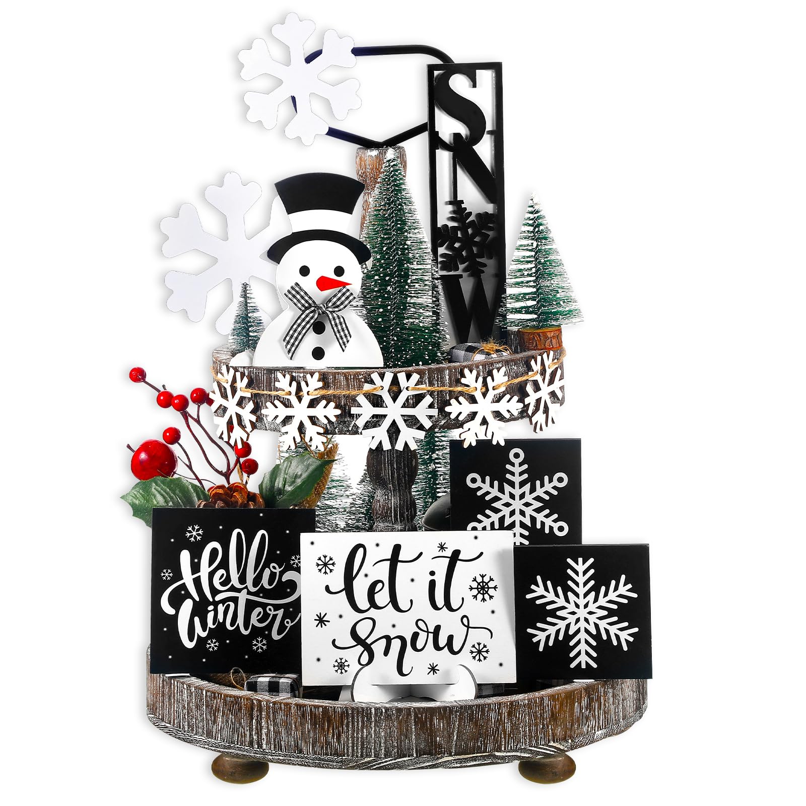 FairySandy 15 Pcs Winter Tiered Tray Decor Set