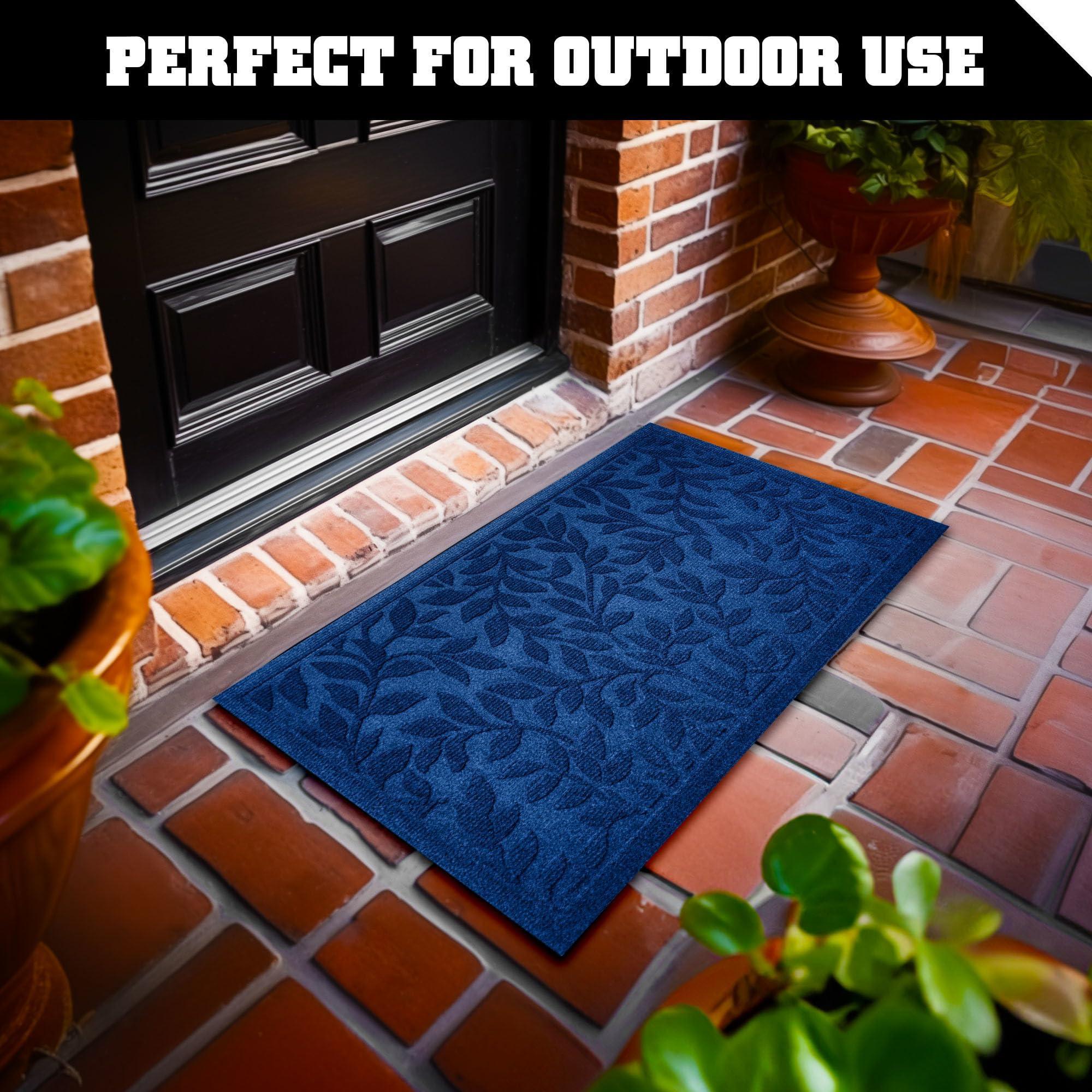 Home Entrance Blue Leaves Door Mat