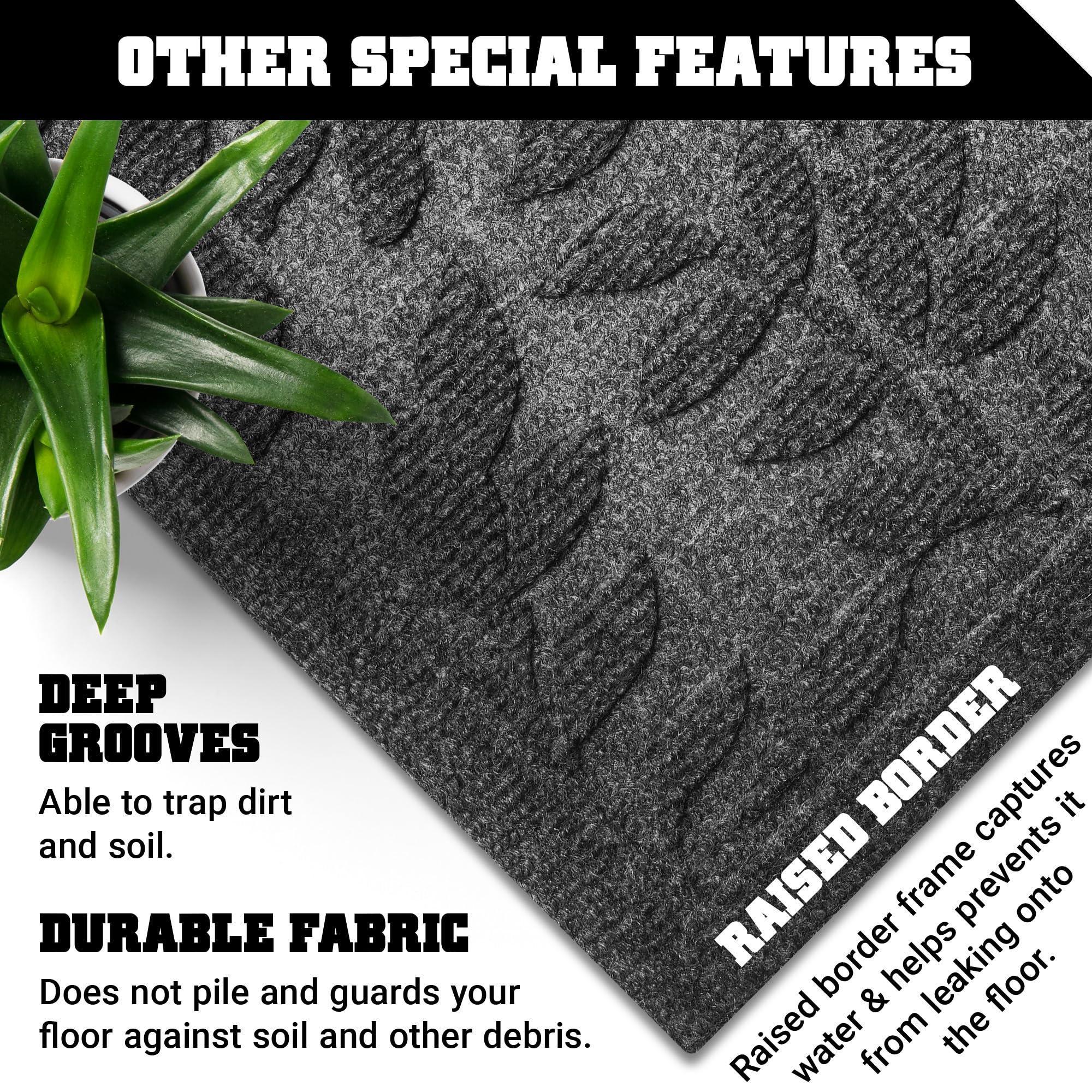 Home Entrance Grey Leaves Door Mat