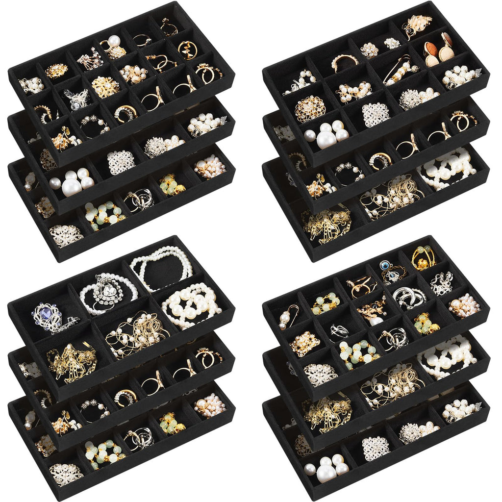 Junkin 12 Pcs Jewelry Tray Velvet Stackable Jewelry Trays