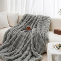 July Soft Reversible Faux Rabbit Fur Throw Blanket Lightweight Fuzzy Bubble Throw Blanket for Bed Cozy Blankets for Women Gift Grey 50" x 60" SC-GY5060