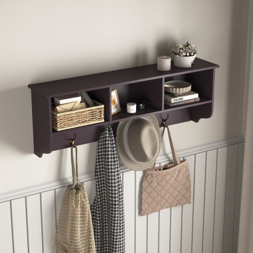 Espresso Entryway Wall Mounted Coat Rack With 4 Dual Hooks