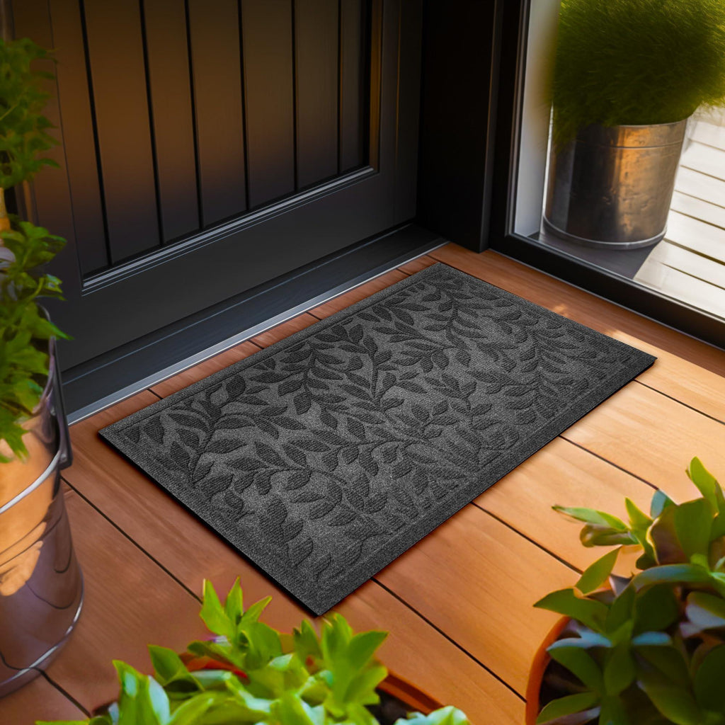 Home Entrance Grey Leaves Door Mat