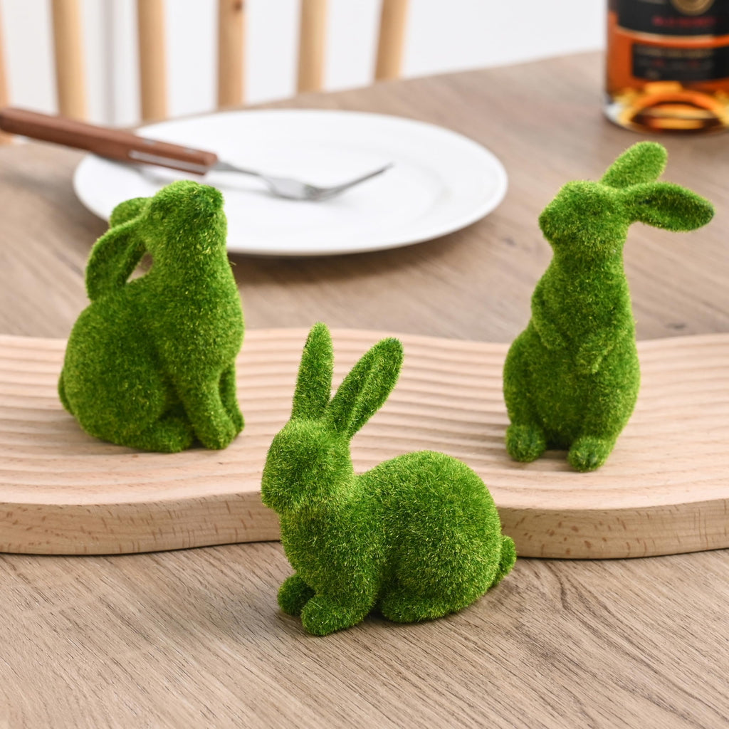 AOMOONOA Resin Flocked Bunny Figurines Set of 3