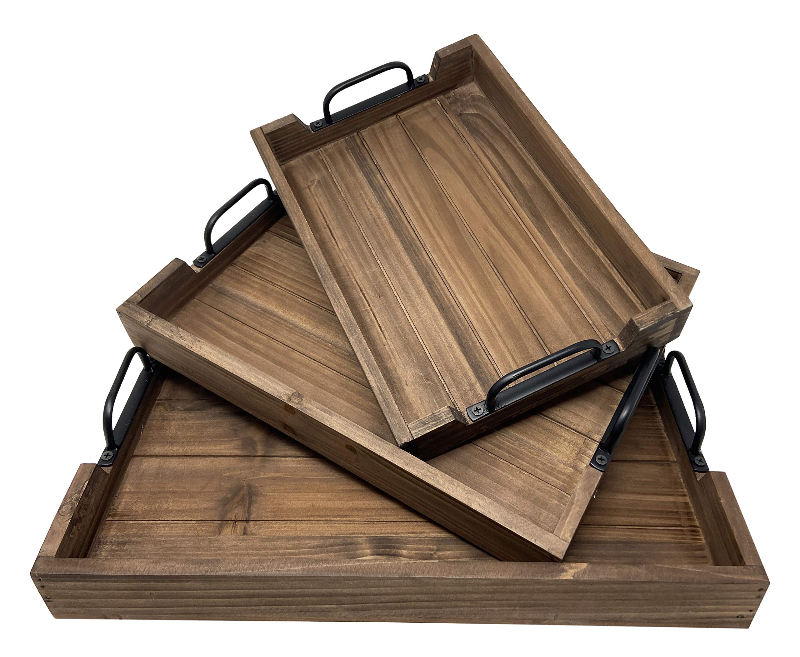 3 Piece Decorative Nested Vintage Wood Tray