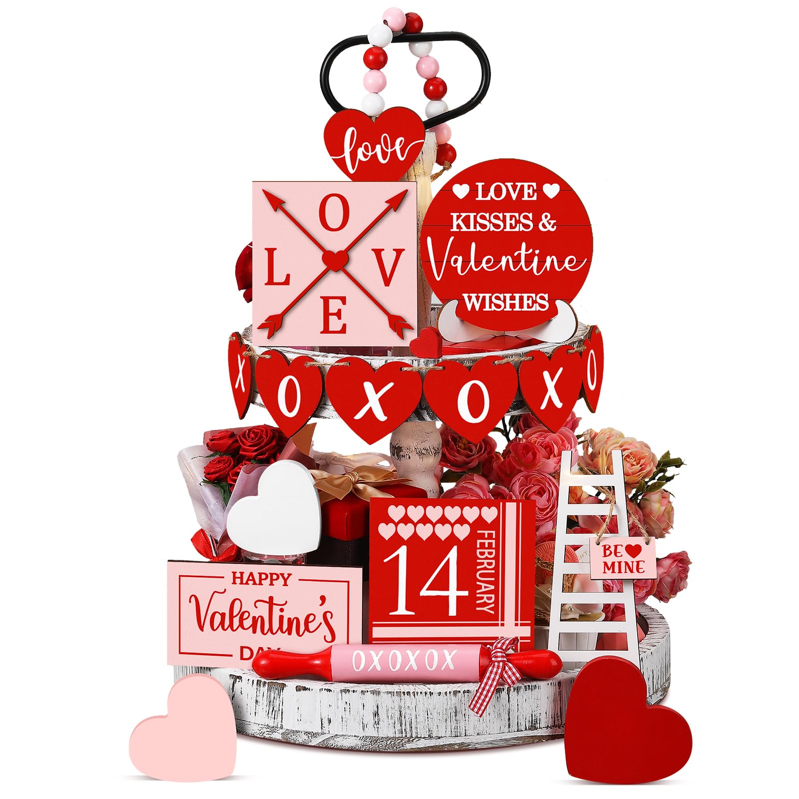 Spiareal 15 Pcs Valentines Day Tiered Tray Decor Set