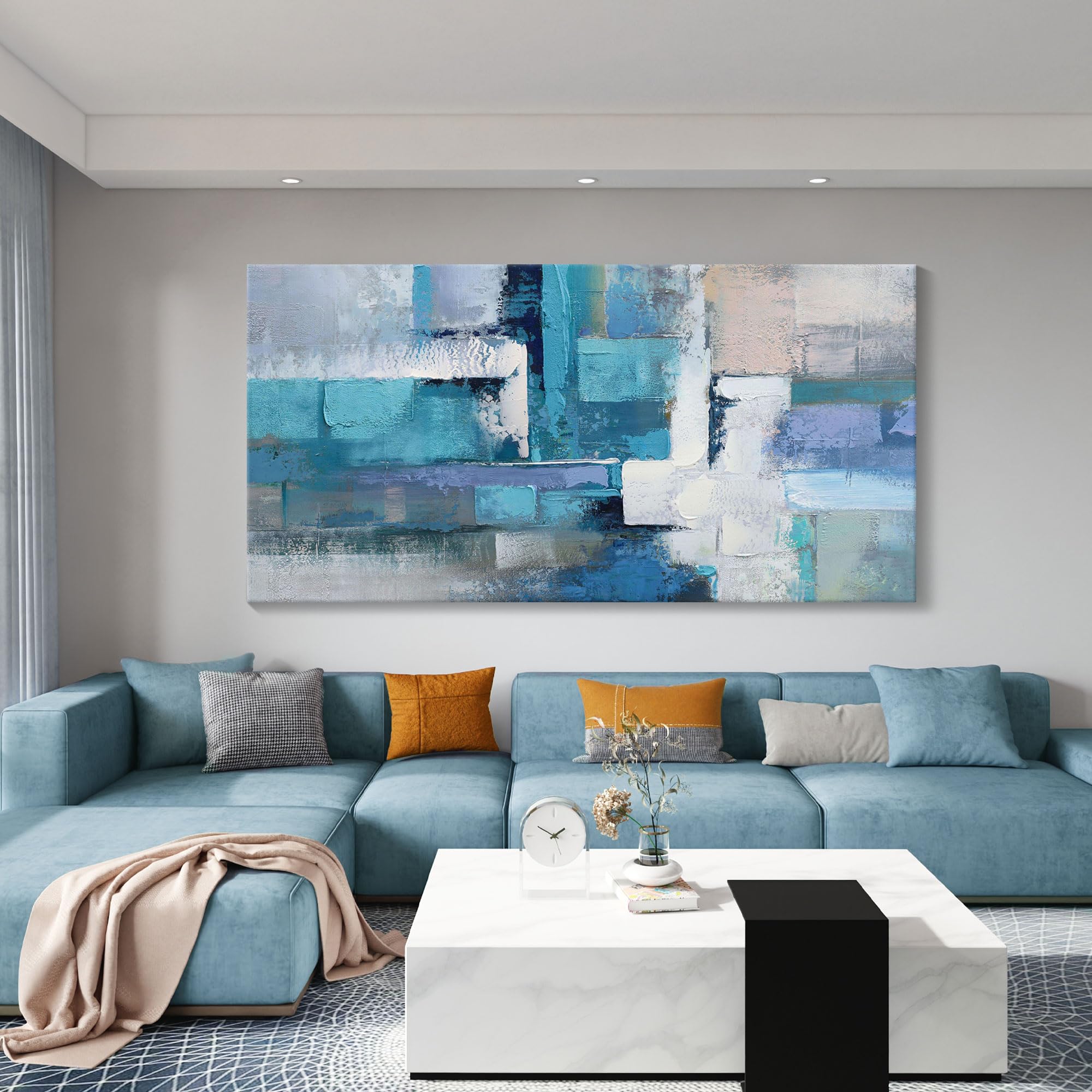 AJAZIKO Blue Abstract Canvas Wall Art