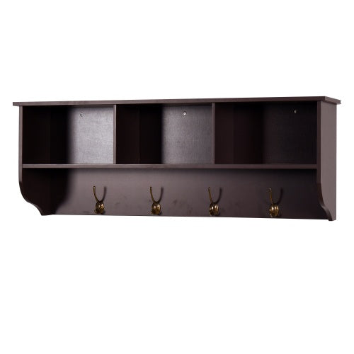 Espresso Entryway Wall Mounted Coat Rack With 4 Dual Hooks