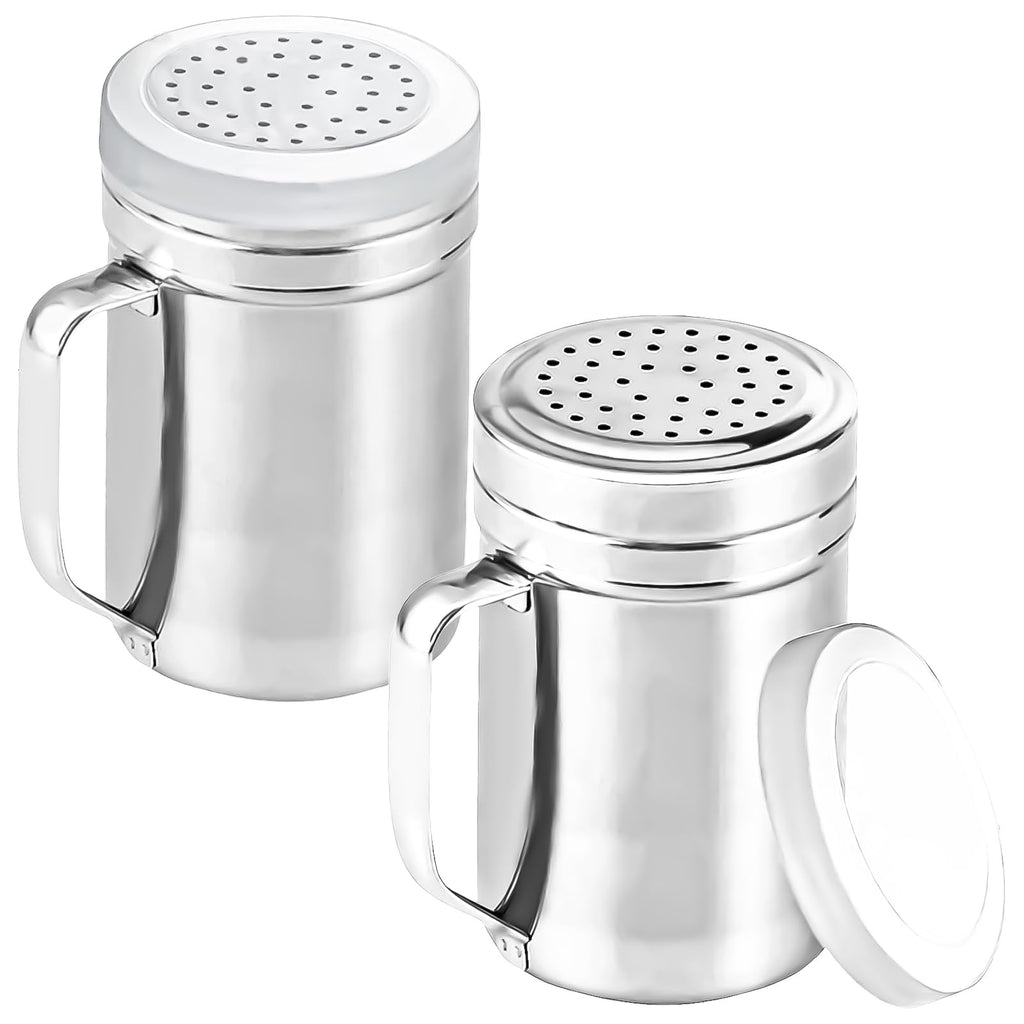 2Pcs Metal Salt Pepper Dredge Shakers Stainless Steel