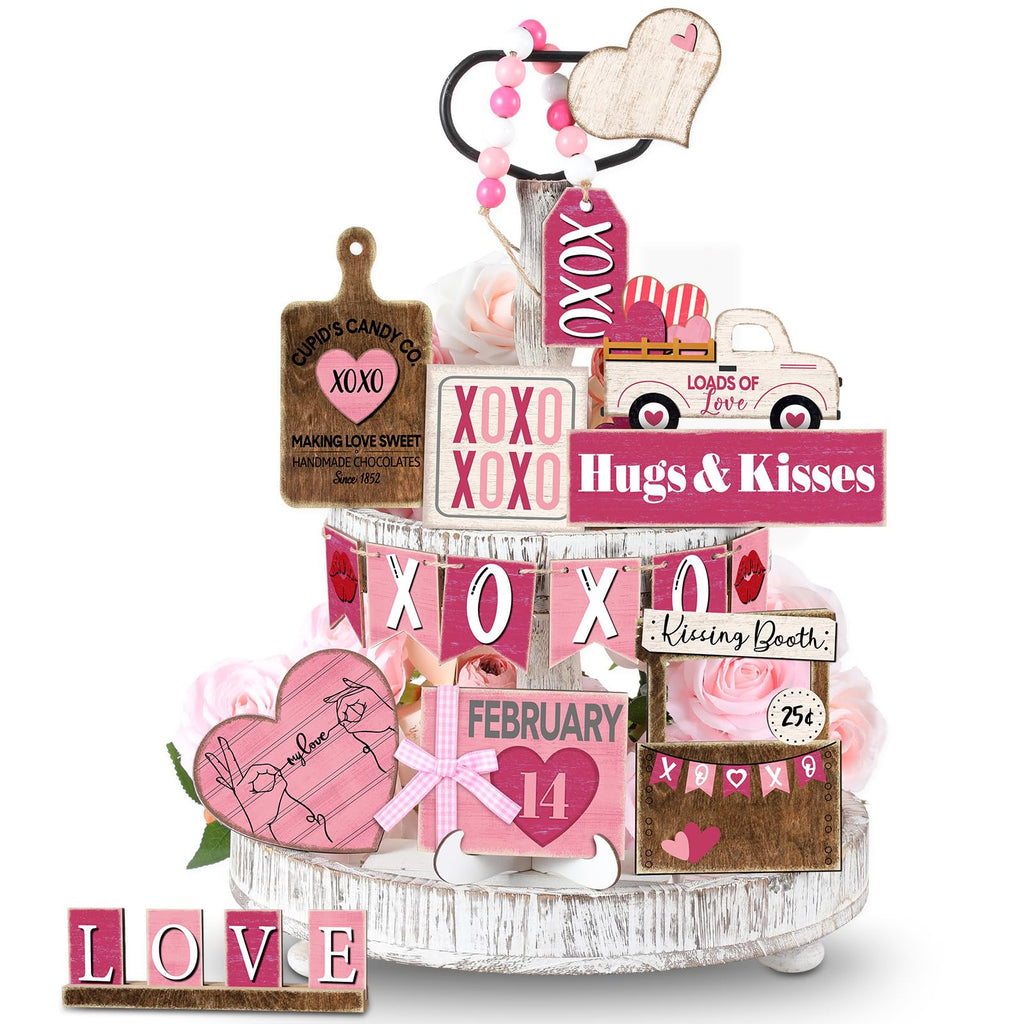 Marsui 19 Pcs Valentines Day Tiered Tray Decor Set