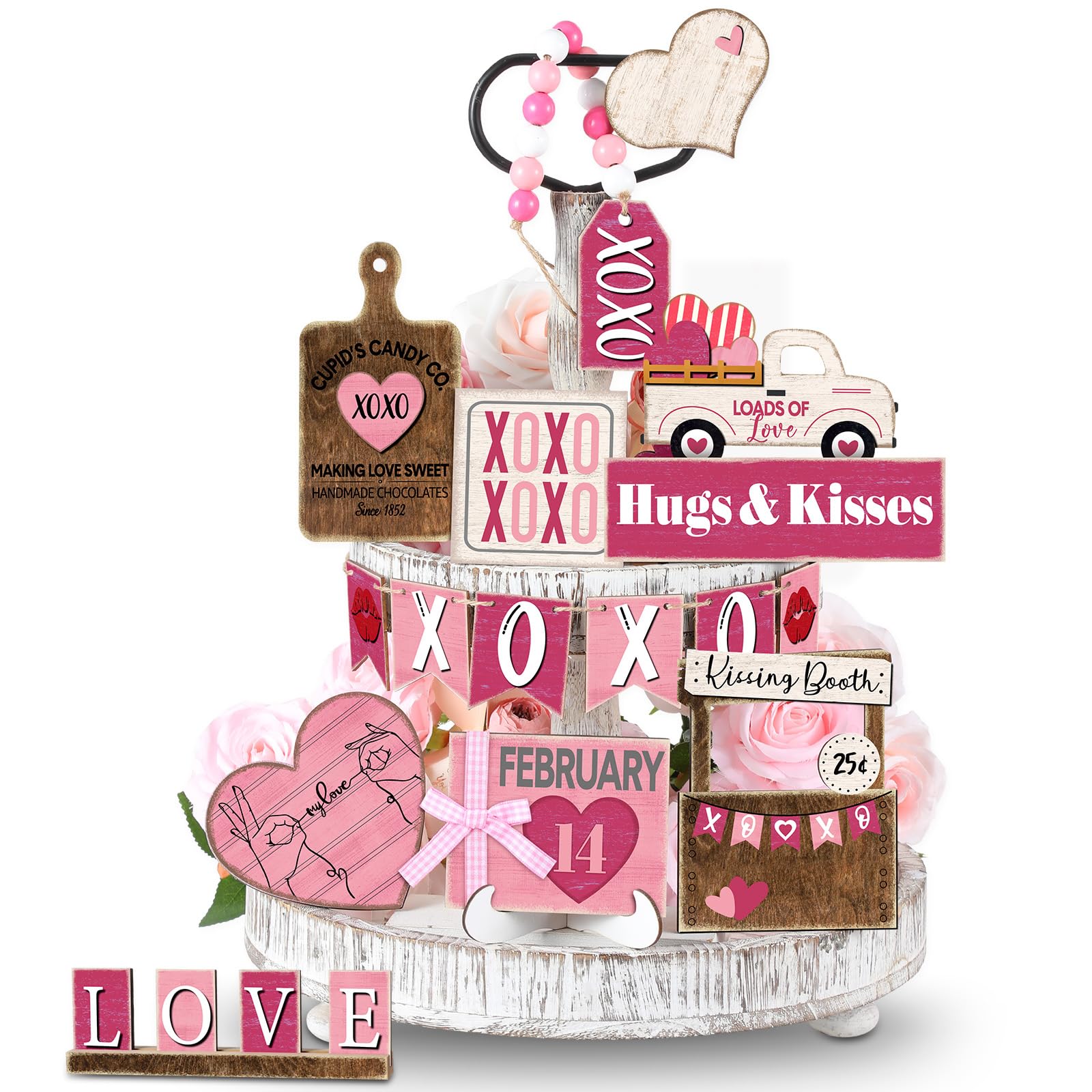 Marsui 19 Pcs Valentines Day Tiered Tray Decor Set