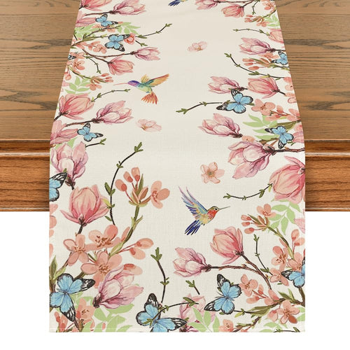 Artoid Mode Flowers Bird Butterfly Spring Table Runner