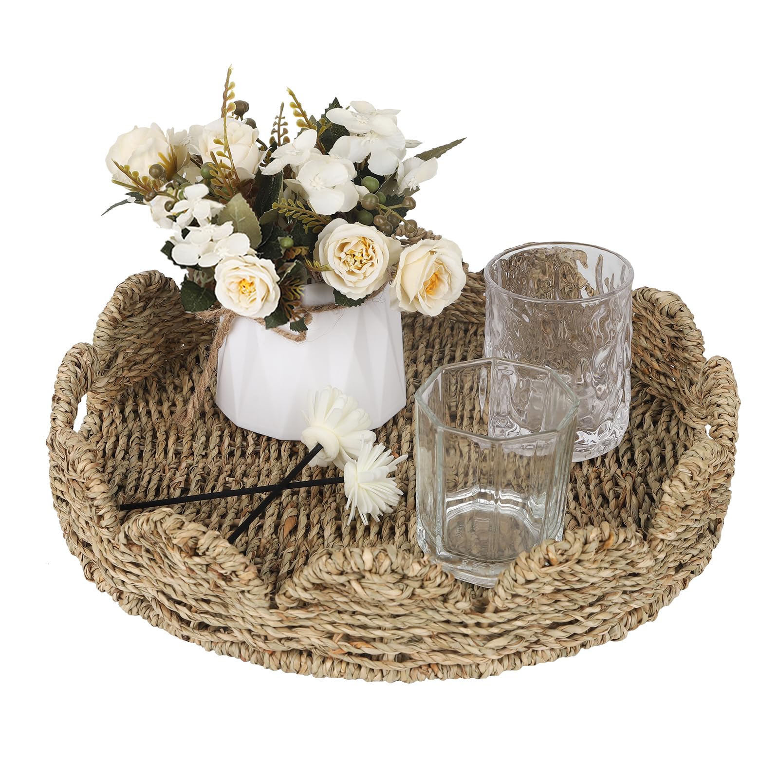 Tobulkirl Scalloped Tray Round Tray with Handles