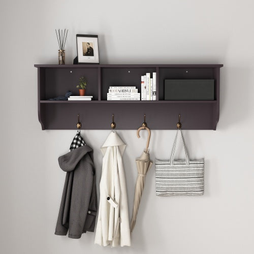 Espresso Entryway Wall Mounted Coat Rack With 4 Dual Hooks