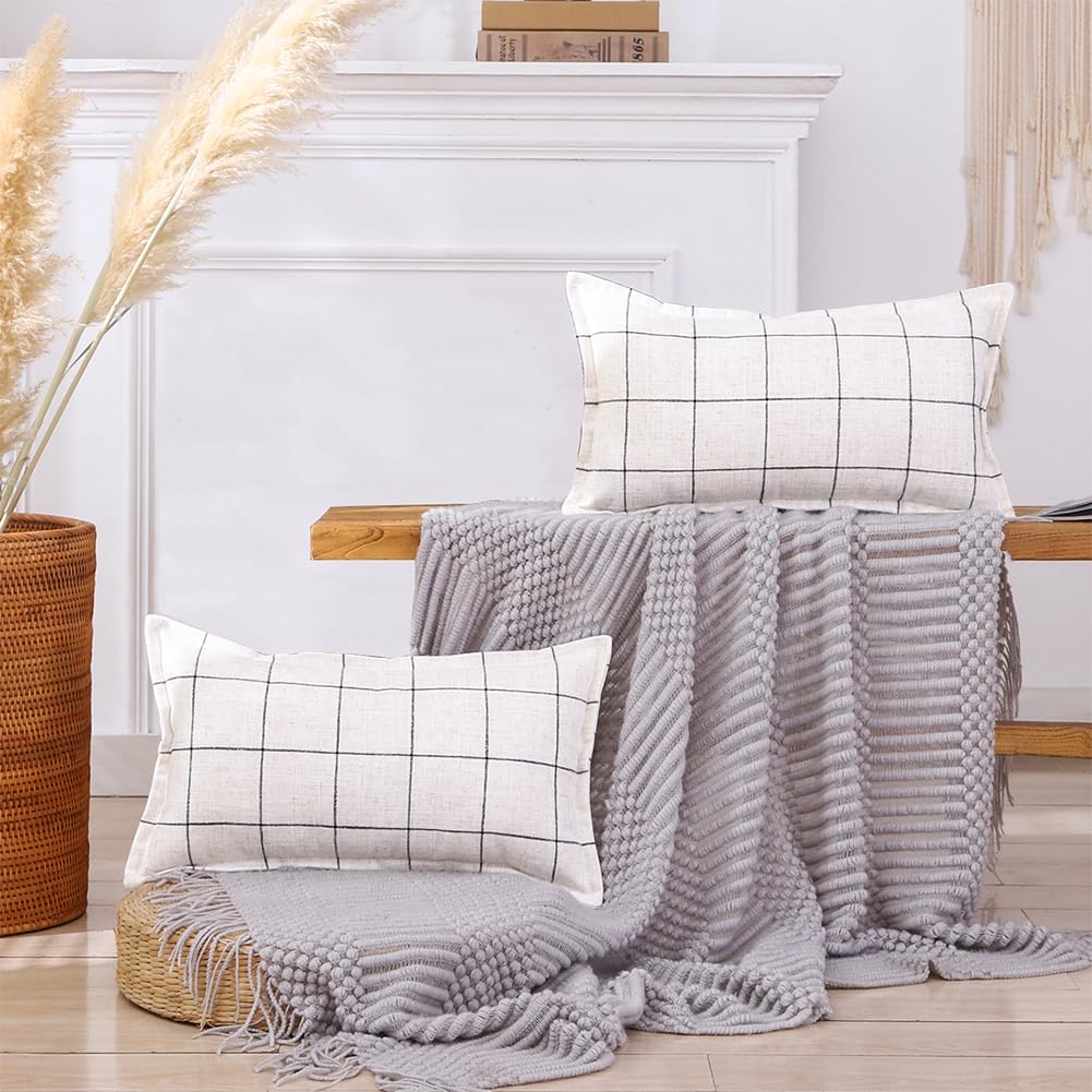 CARRIE HOME Boho Plaid Lumbar Pillow Covers