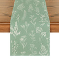 Artoid Mode Sage Green Leaves Flowers Spring Table Runner