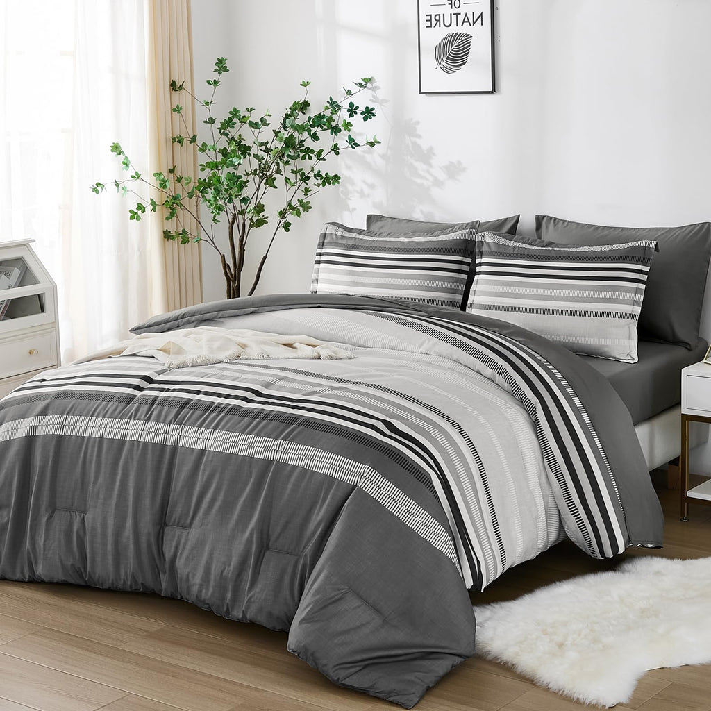 Dobuyly Grey Queen Comforter Set 7 Pieces