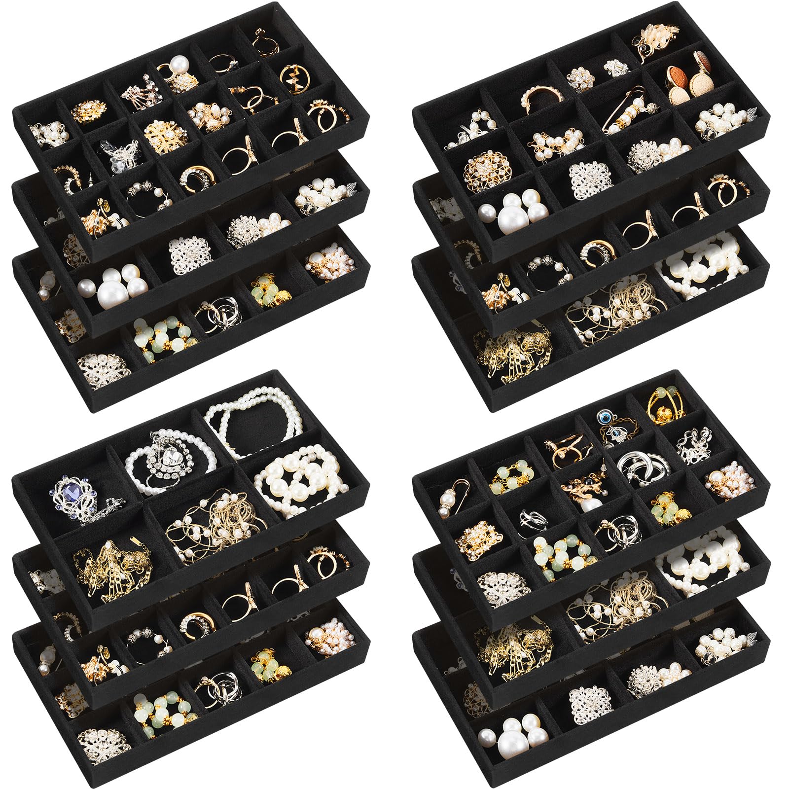 Junkin 12 Pcs Jewelry Tray Velvet Stackable Jewelry Trays