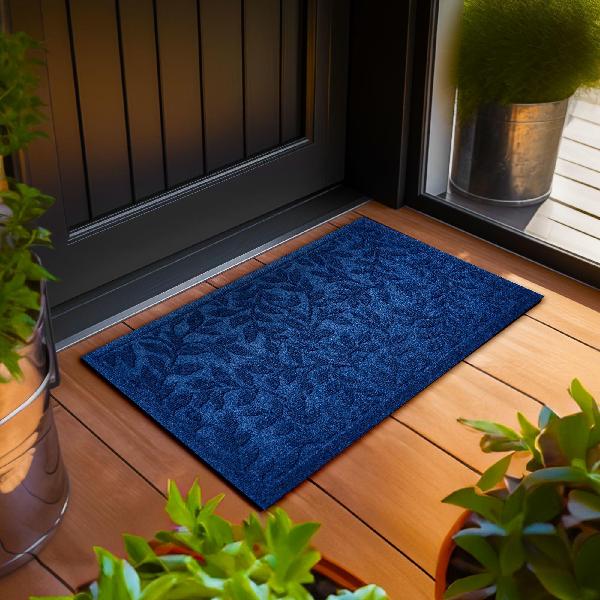 Home Entrance Blue Leaves Door Mat
