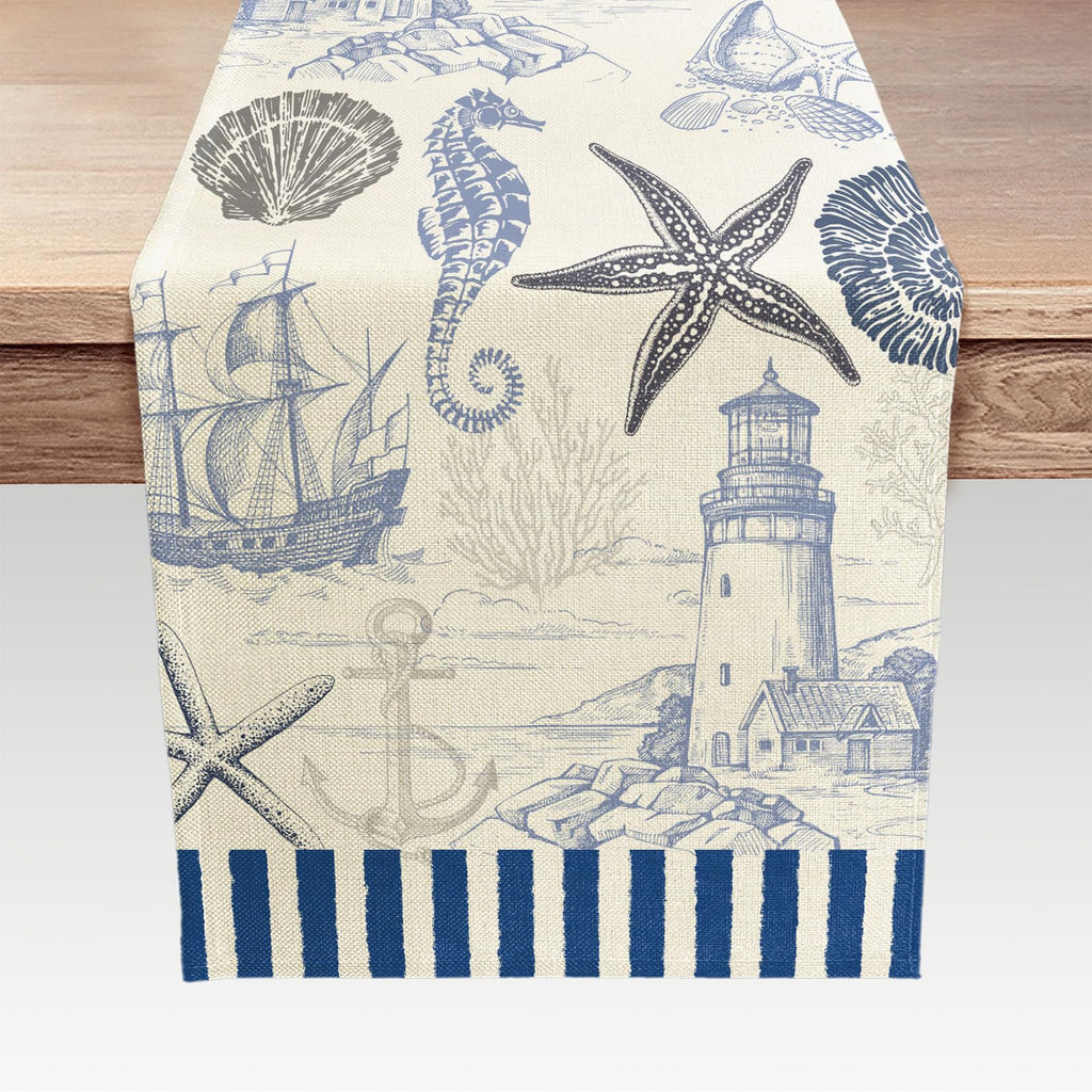 Summer Scallops Starfish Coral Coastal Table Runner