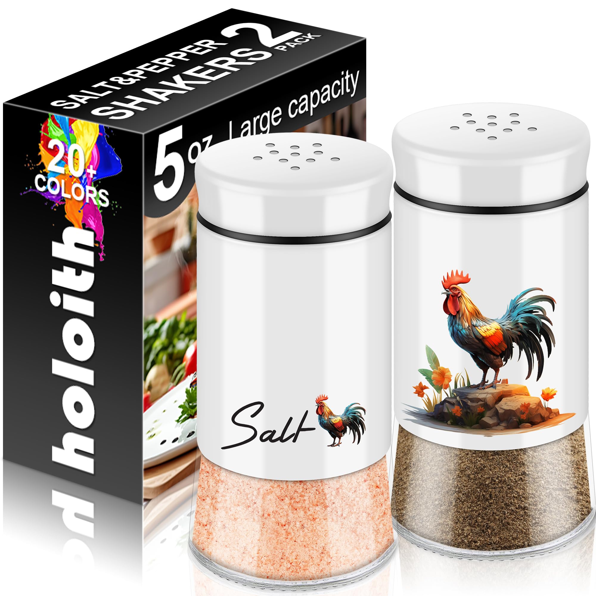 Rooster Salt and Pepper Shakers Set 5 oz Glass Bottom