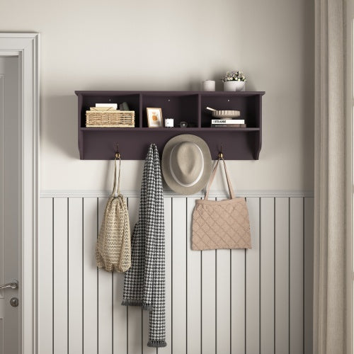Espresso Entryway Wall Mounted Coat Rack With 4 Dual Hooks