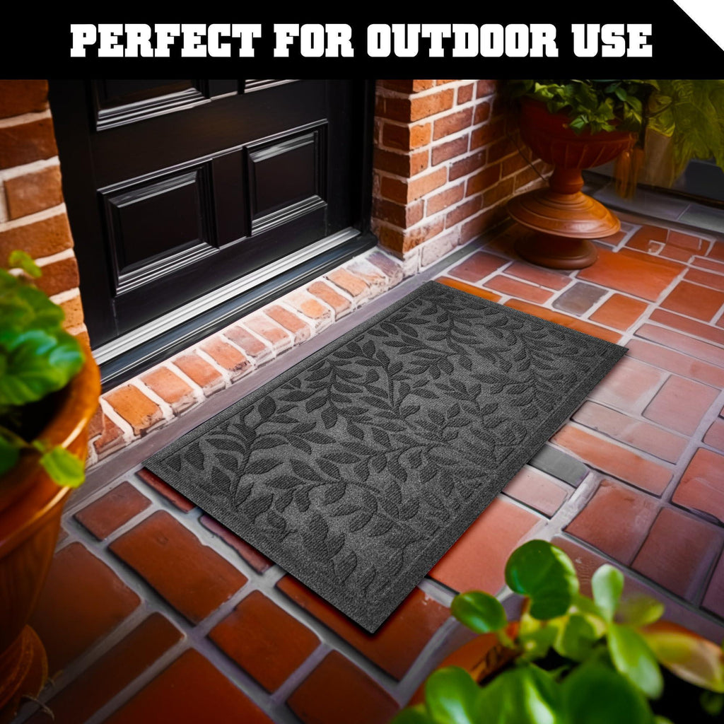 Home Entrance Grey Leaves Door Mat