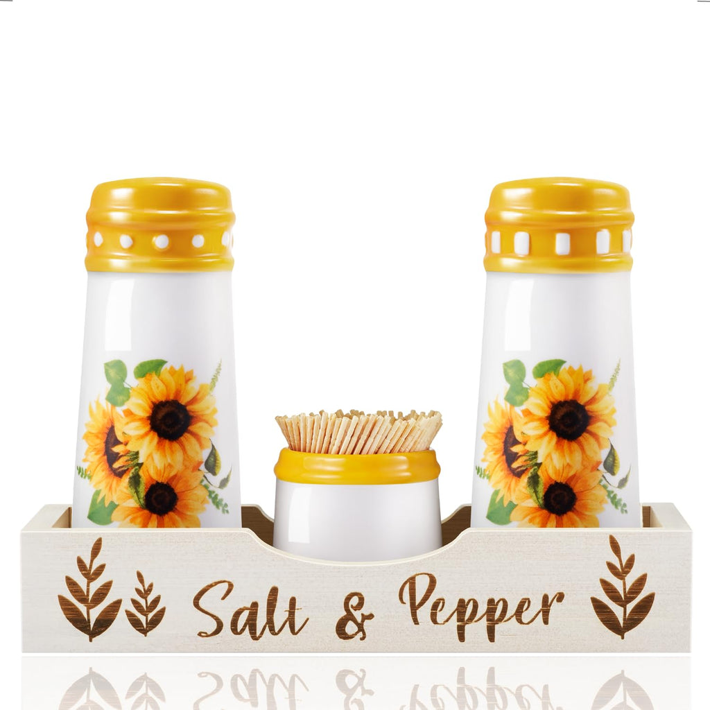 Sunflower Salt and Pepper Shakers with Holder