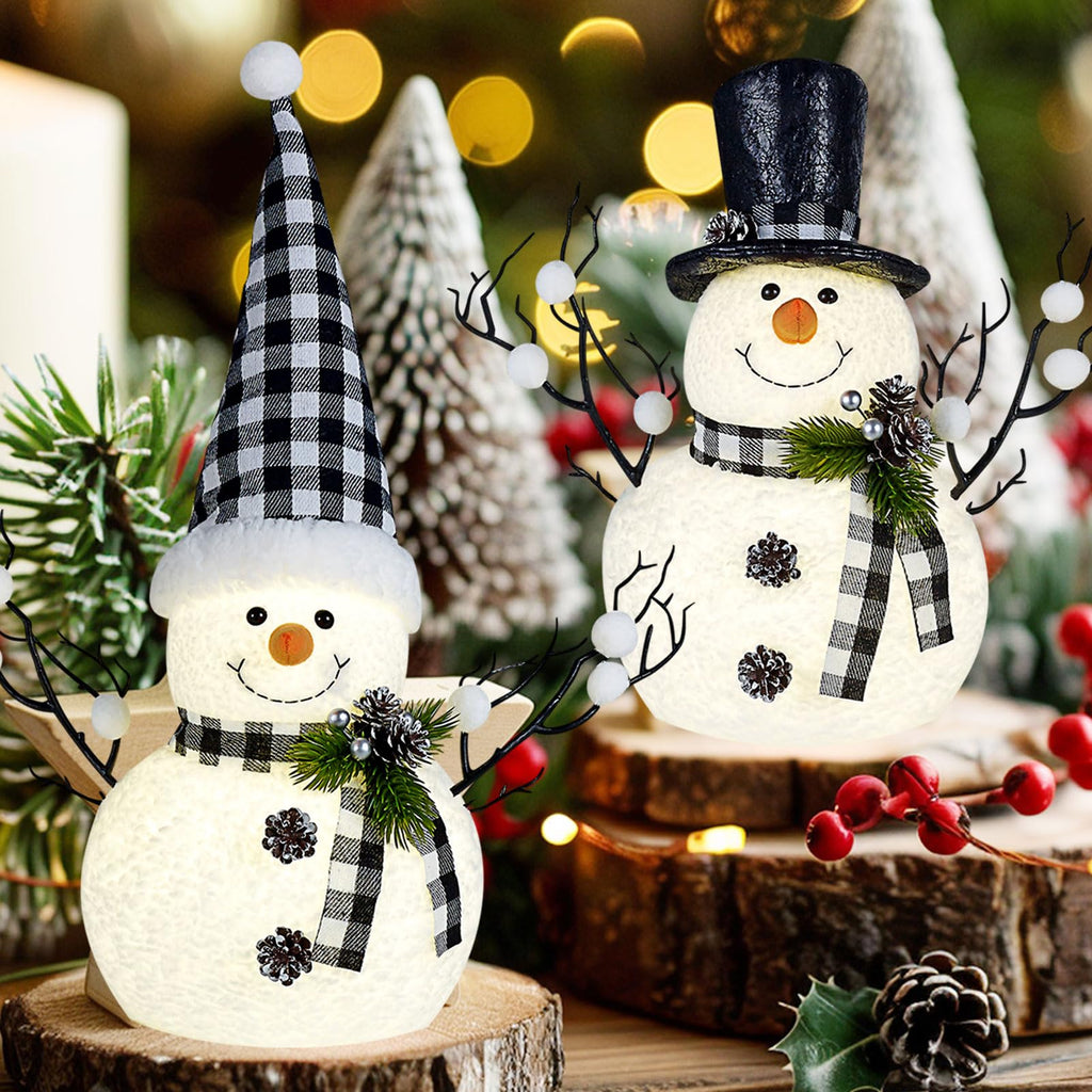 2 Pack Black and White Christmas Decor 14" Lighted Snowmen