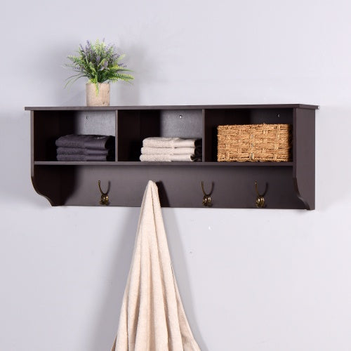 Espresso Entryway Wall Mounted Coat Rack With 4 Dual Hooks