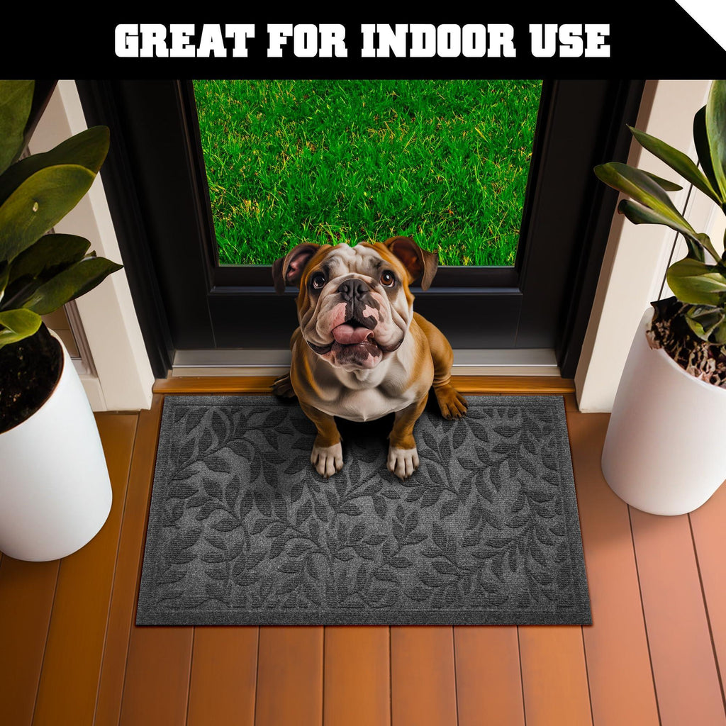 Home Entrance Grey Leaves Door Mat