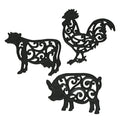 Set of 3 Black Cast Iron Farm Animal Kitchen Decor Trivets