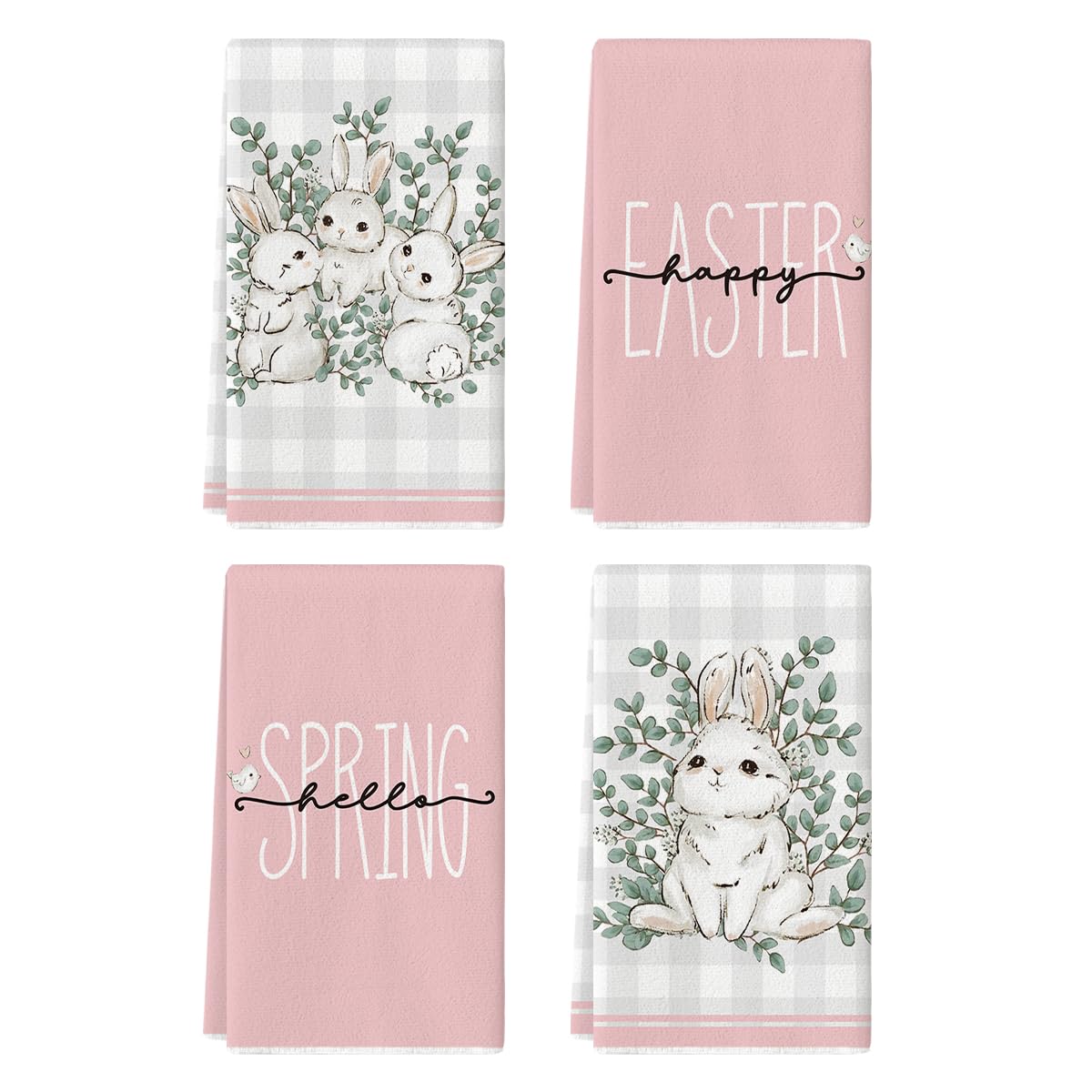 Artoid Mode Pink Bunny Rabbit Eucalyptus Easter Kitchen Towels