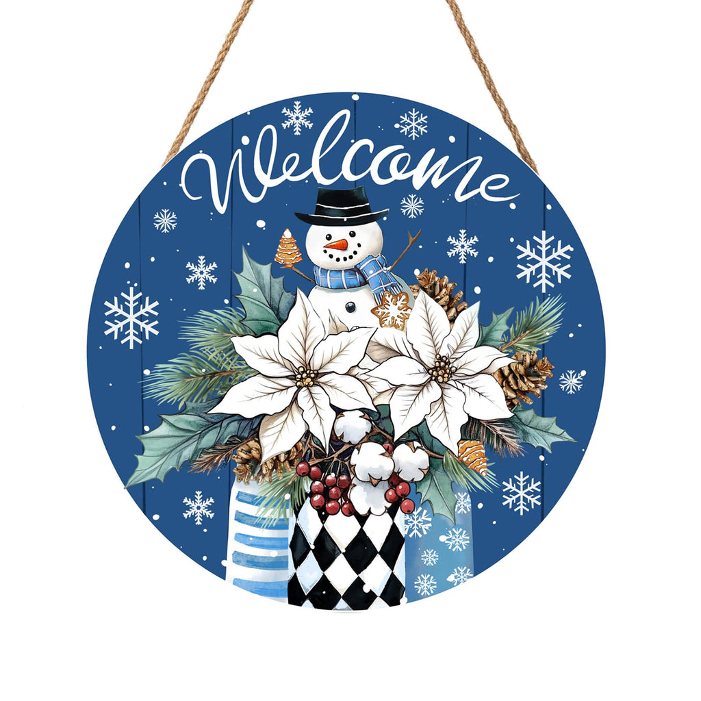 Welcome Winter Blue Poinsettia Front Sign