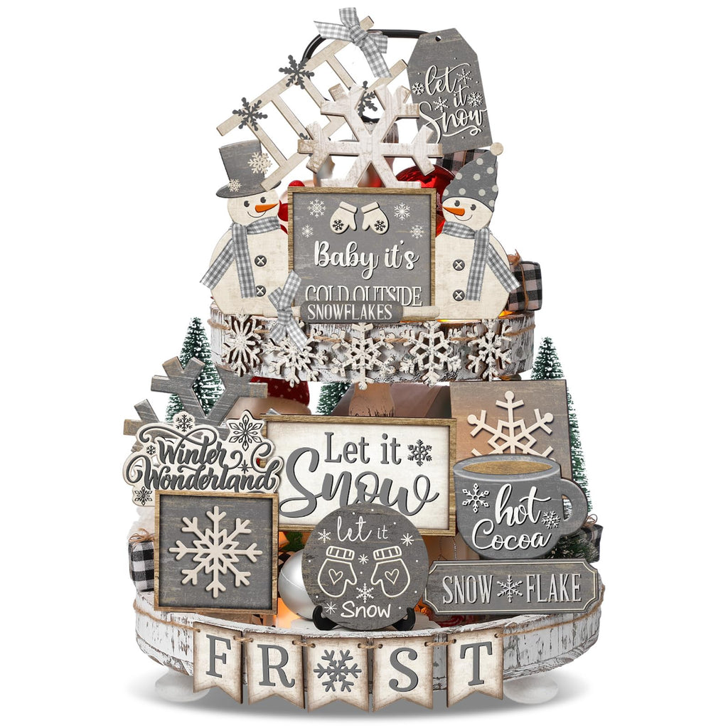Nuogo 25 Pcs Winter Tiered Tray Decor