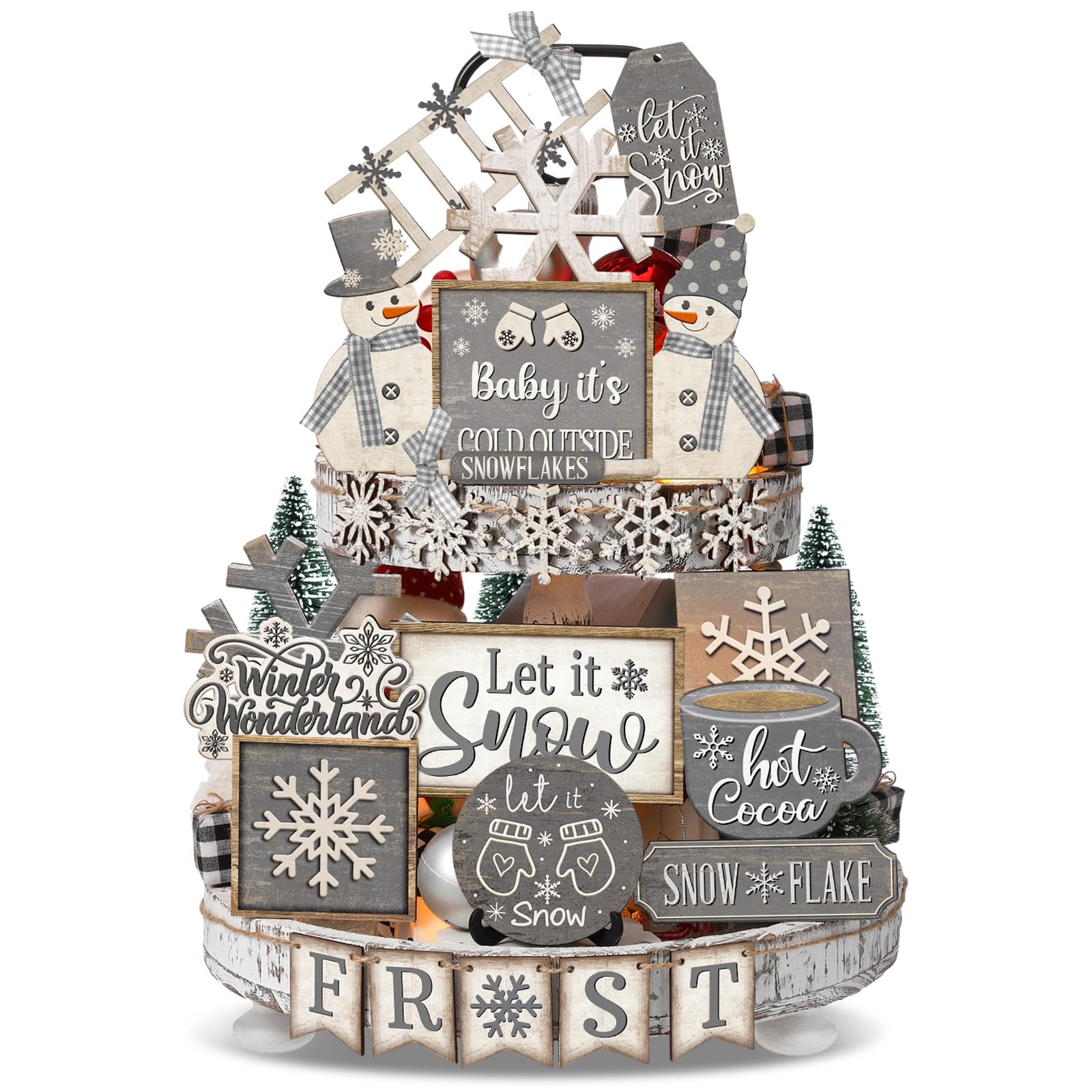 Nuogo 25 Pcs Winter Tiered Tray Decor