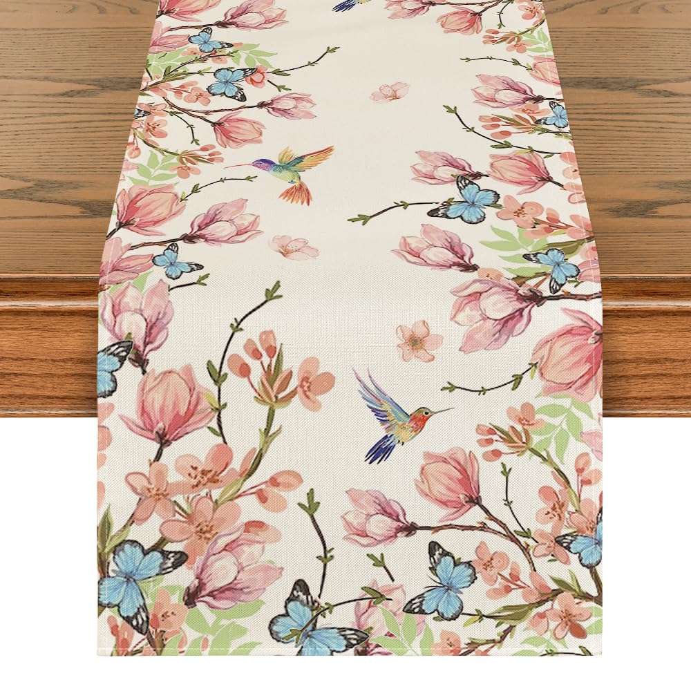 Artoid Mode Flowers Bird Butterfly Spring Table Runner