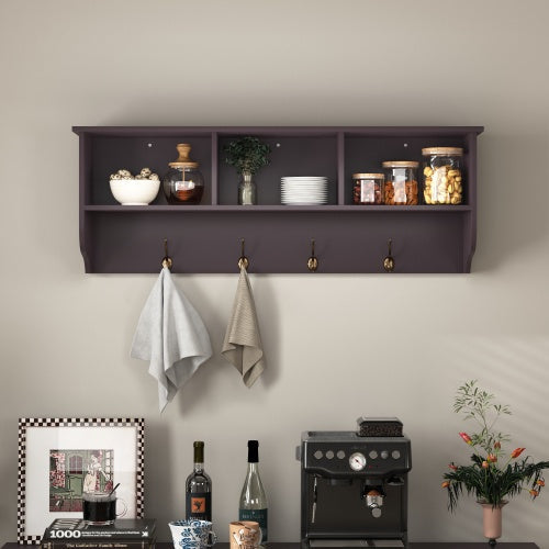 Espresso Entryway Wall Mounted Coat Rack With 4 Dual Hooks